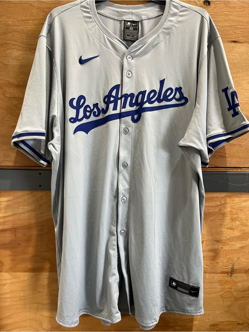 Vintage Nike Los Angeles Dodgers Jersey Grey/Blue Made In USA Men Size 60 / 4XL